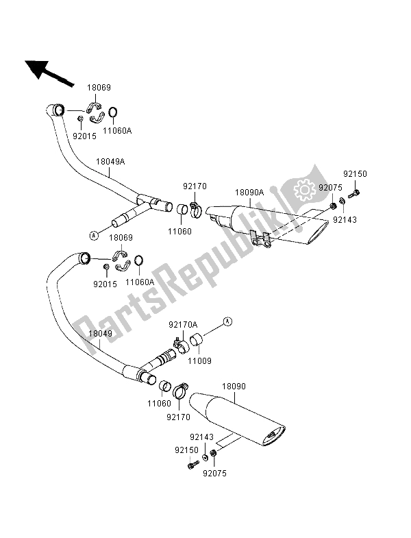 Alle onderdelen voor de Geluiddemper van de Kawasaki EN 500 1998