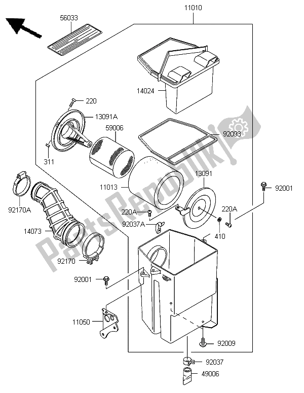 All parts for the Air Cleaner of the Kawasaki KLF 300 2006