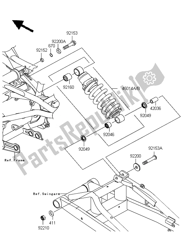 Alle onderdelen voor de Ophanging En Schokdemper van de Kawasaki ER 6N ABS 650 2010