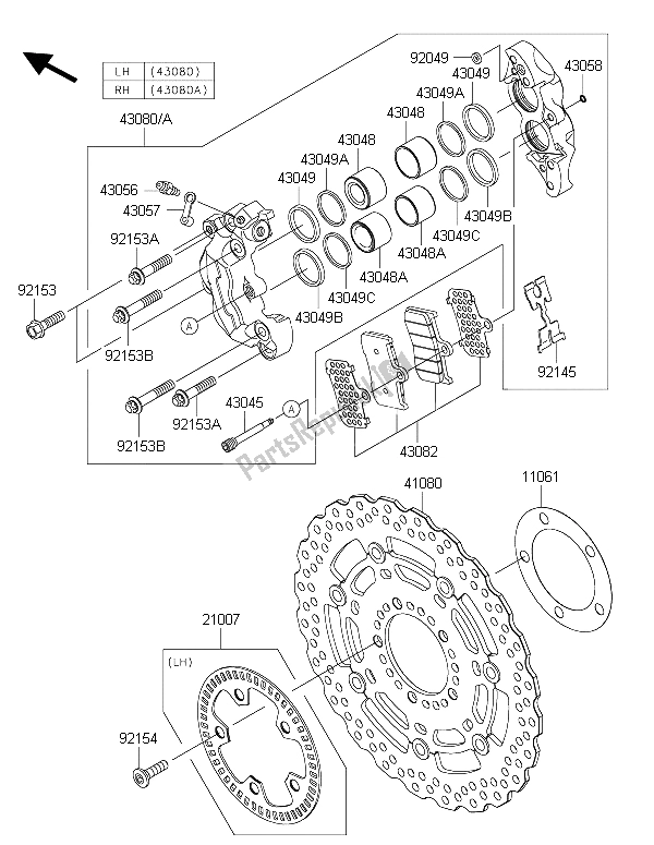 All parts for the Front Brake of the Kawasaki Z 800 ABS 2015