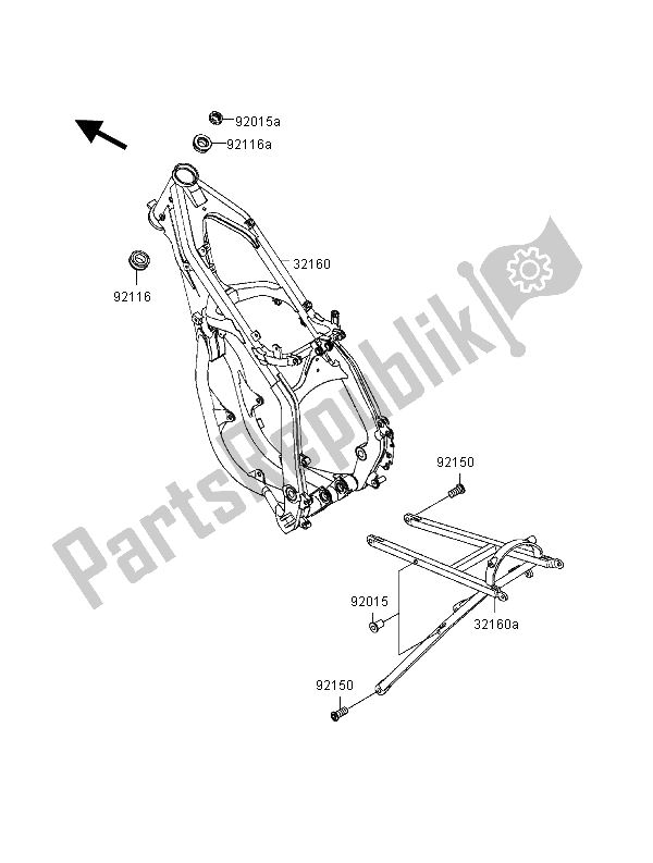 All parts for the Frame of the Kawasaki KX 250 2000