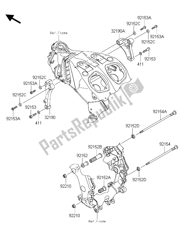 All parts for the Engine Mount of the Kawasaki ZZR 1400 ABS 2015