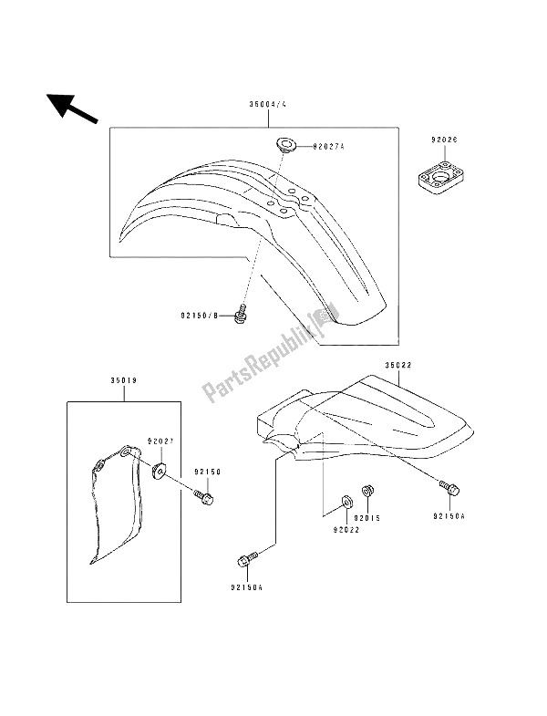 All parts for the Fender of the Kawasaki KX 80 SW LW 1992