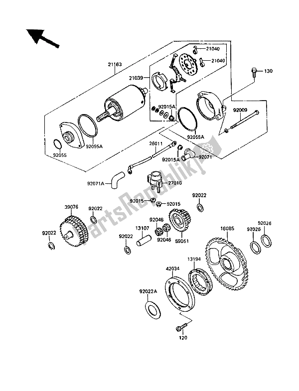 All parts for the Starter Motor of the Kawasaki KLR 500 1987