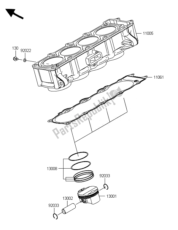 All parts for the Cylinder & Piston(s) of the Kawasaki Z 800E Version 2014
