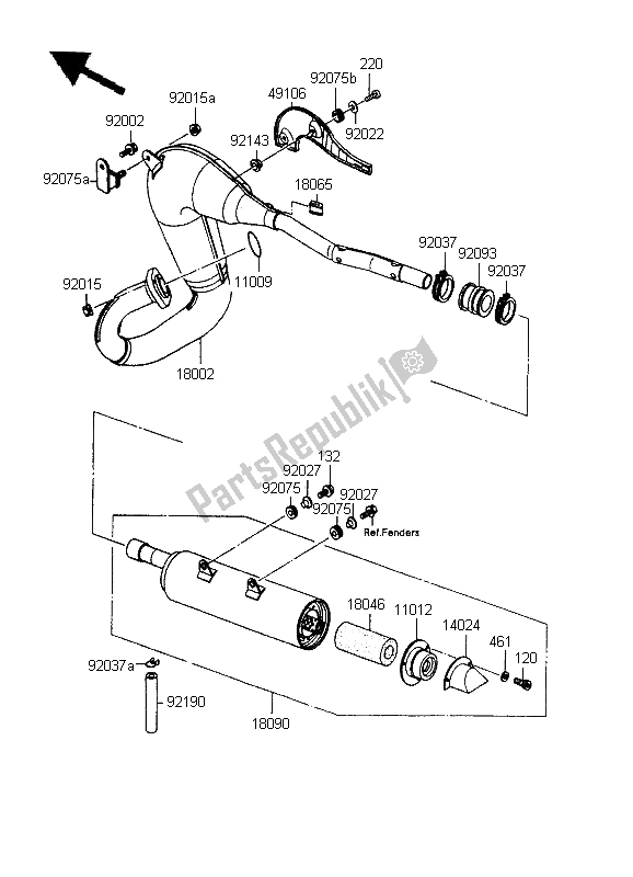 All parts for the Muffler of the Kawasaki KMX 125 SW 1995