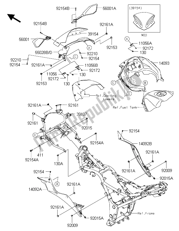 Todas las partes para Cubierta de Kawasaki Ninja 300 ABS 2015