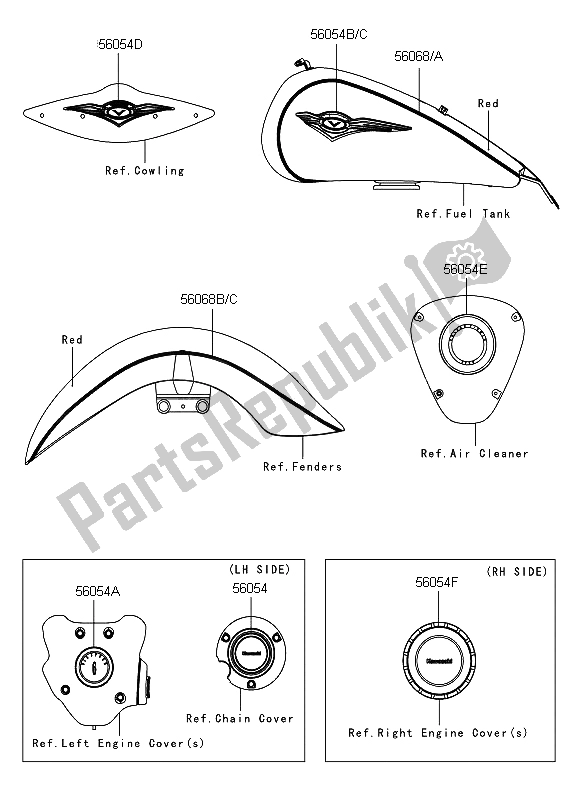 Wszystkie części do Kalkomanie (czerwone) Kawasaki VN 1700 Classic Tourer 2009