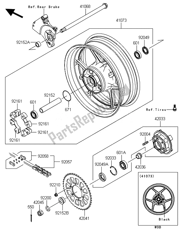 All parts for the Rear Hub of the Kawasaki Z 800 ABS BEF 2014