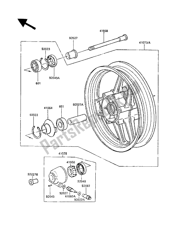 Toutes les pièces pour le Moyeu Avant du Kawasaki GPZ 600R 1987