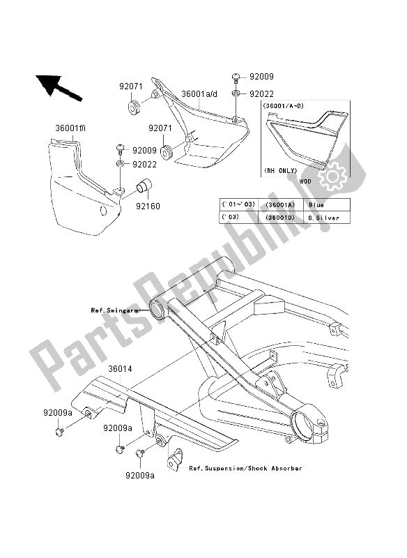 Tutte le parti per il Coperture Laterali E Copertura A Catena del Kawasaki ZRX 1200S 2003 Tutte le parti per il Coperture Laterali E Copertura A Catena del Kawasaki ZRX 1200S 2003