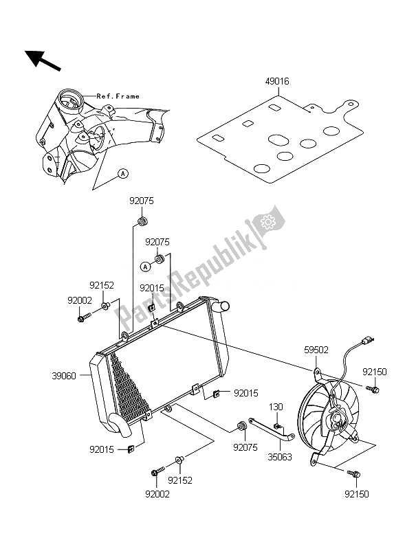 Alle onderdelen voor de Radiator van de Kawasaki Z 1000 ABS 2010