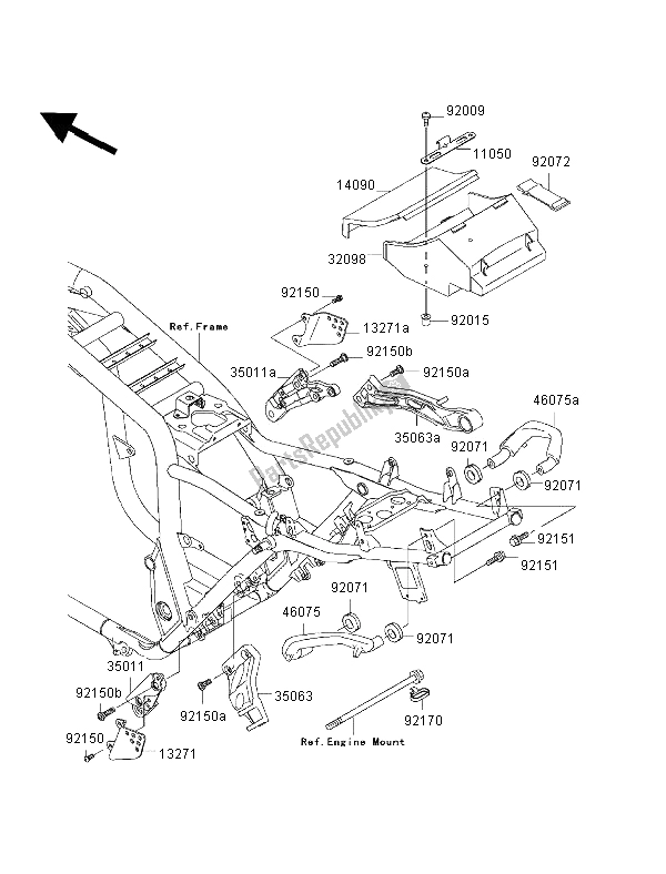 All parts for the Frame Fittings of the Kawasaki ZRX 1200R 2002