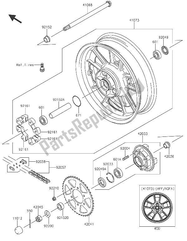 All parts for the Rear Hub of the Kawasaki Vulcan S 650 2016