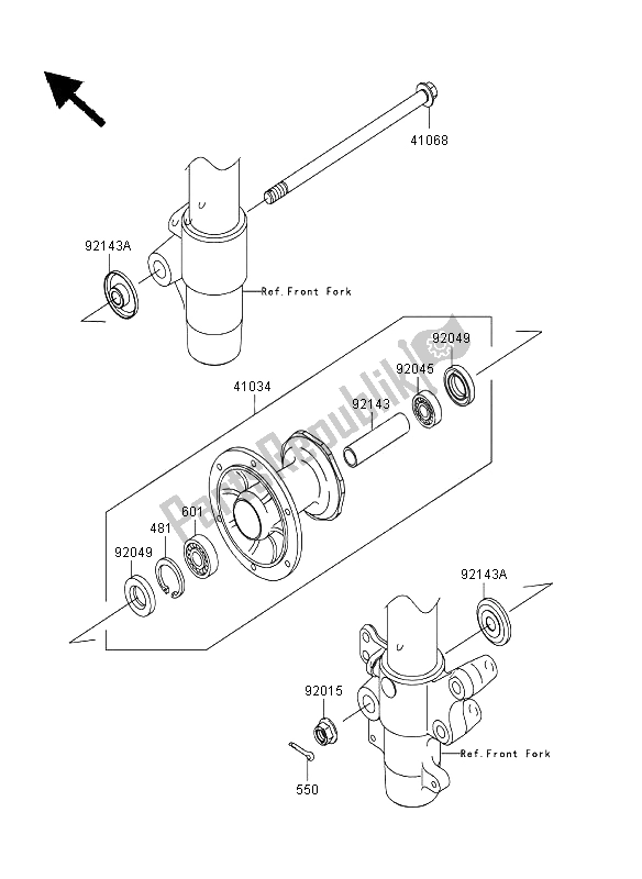 All parts for the Front Hub of the Kawasaki KX 85 SW LW 2009