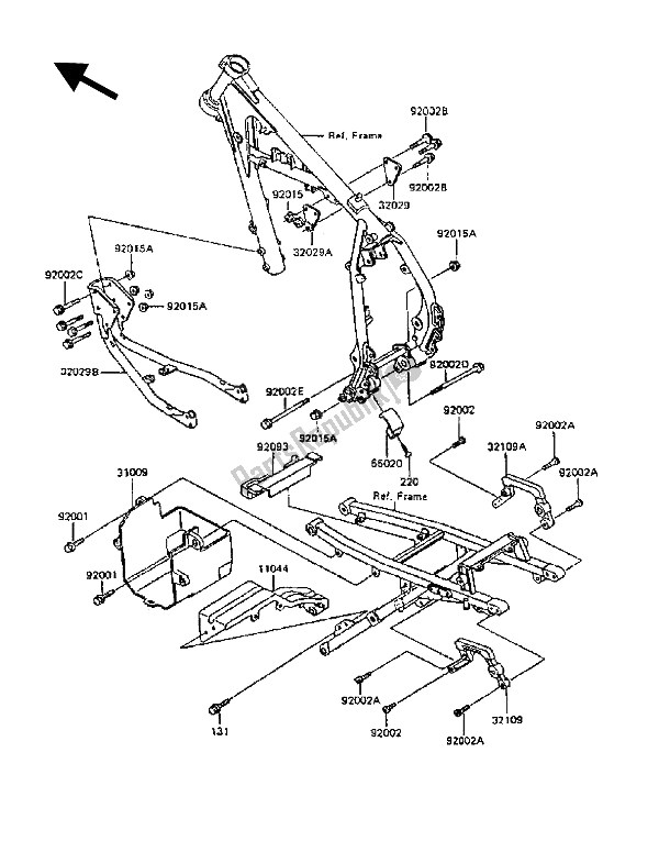 Alle onderdelen voor de Frame Hulpstukken van de Kawasaki KLR 600 1989