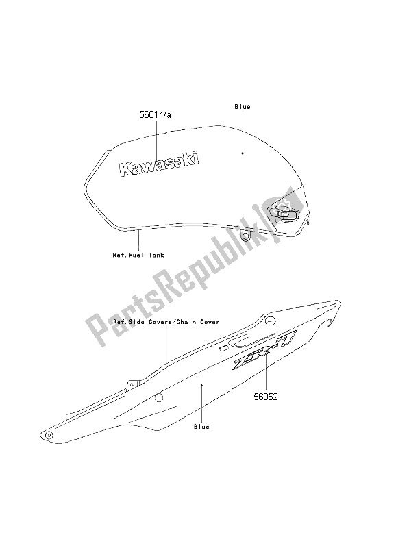 All parts for the Decals (blue) of the Kawasaki ZR 7 750 2001