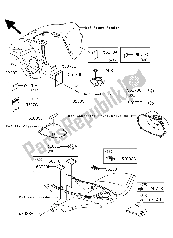 All parts for the Labels of the Kawasaki KFX 700 2004