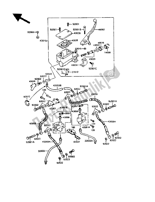 Tutte le parti per il Pompa Freno Anteriore del Kawasaki GPZ 550 1987