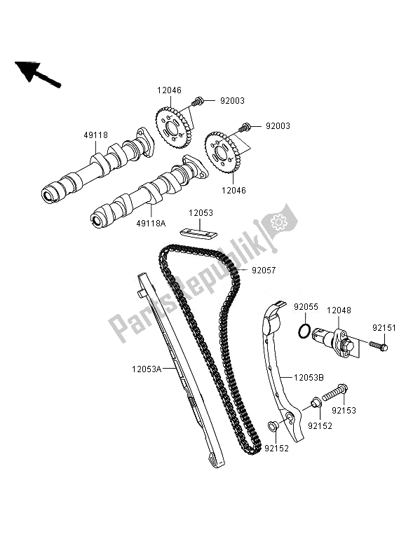 All parts for the Camshaft & Tensioner of the Kawasaki ER 6N ABS 650 2007