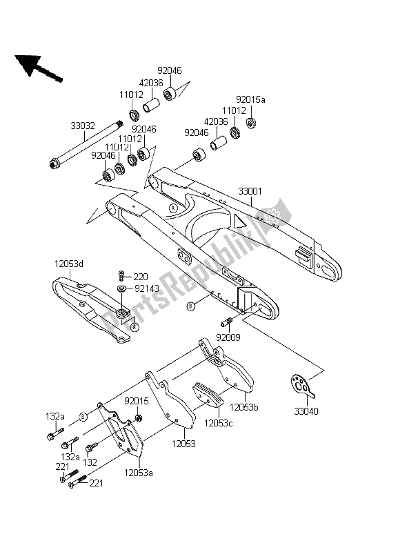 Tutte le parti per il Forcellone del Kawasaki KDX 200 1995