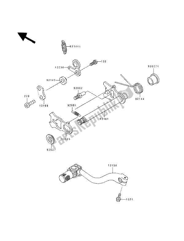 All parts for the Gear Change Mechanism of the Kawasaki KX 500 1991