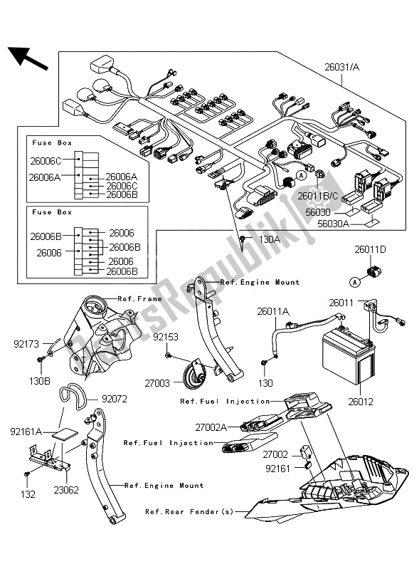 Toutes les pièces pour le Châssis équipement électrique du Kawasaki Z 1000 ABS 2010