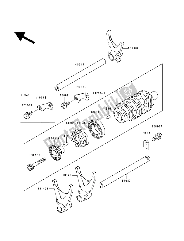 All parts for the Gear Change Drum & Shift Fork(s) of the Kawasaki Ninja ZX9R 900 1994