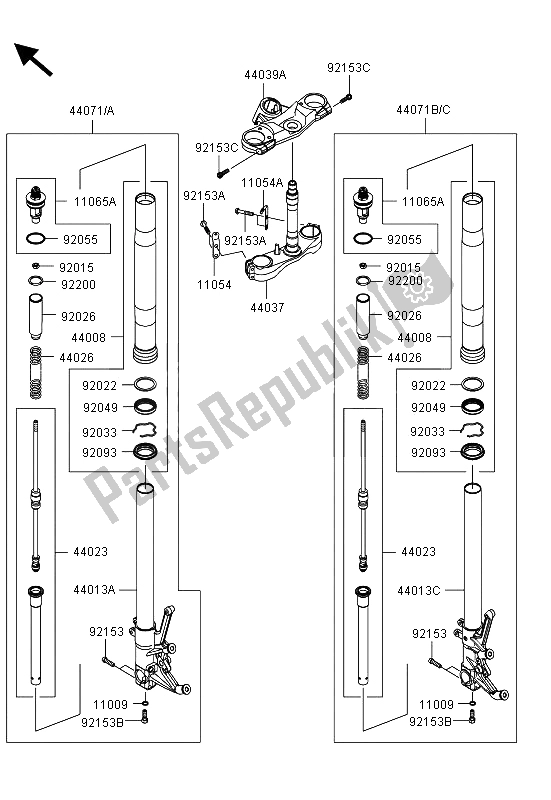 Tutte le parti per il Forcella Anteriore del Kawasaki ZZR 1400 ABS 2013