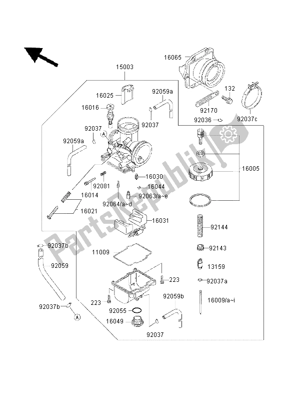 Todas as partes de Carburador do Kawasaki KX 500 2001