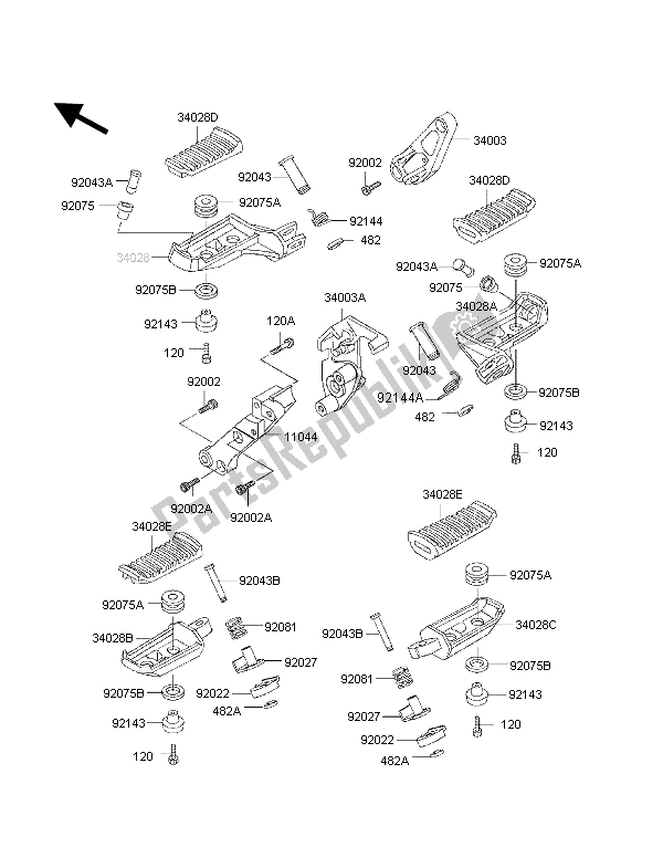 All parts for the Footrests of the Kawasaki 1000 GTR 1997