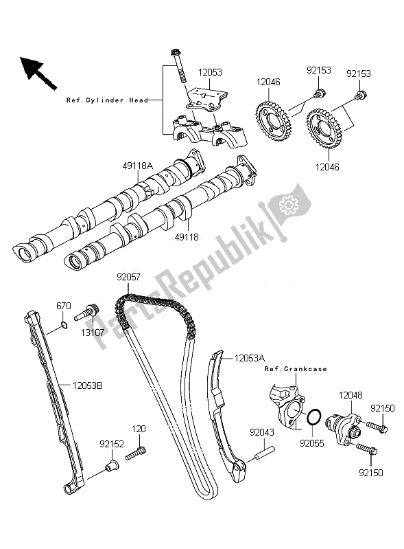 All parts for the Camshaft & Tensioner of the Kawasaki Ninja ZX 10R 1000 2007