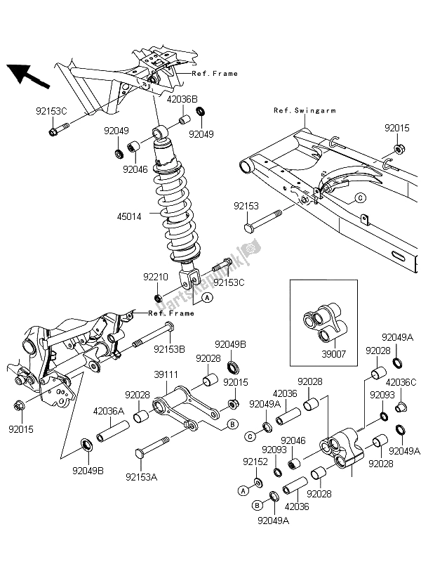 All parts for the Suspension & Shock Absorber of the Kawasaki D Tracker 125 2011