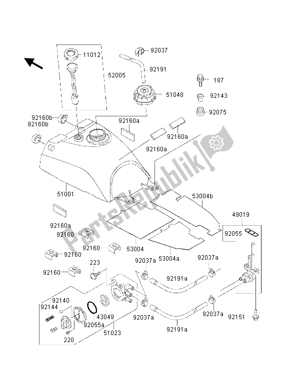 All parts for the Fuel Tank of the Kawasaki KVF 300 2001