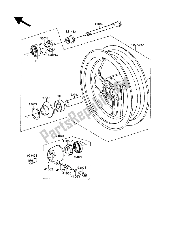 All parts for the Front Hub of the Kawasaki ZZ R 1100 1992