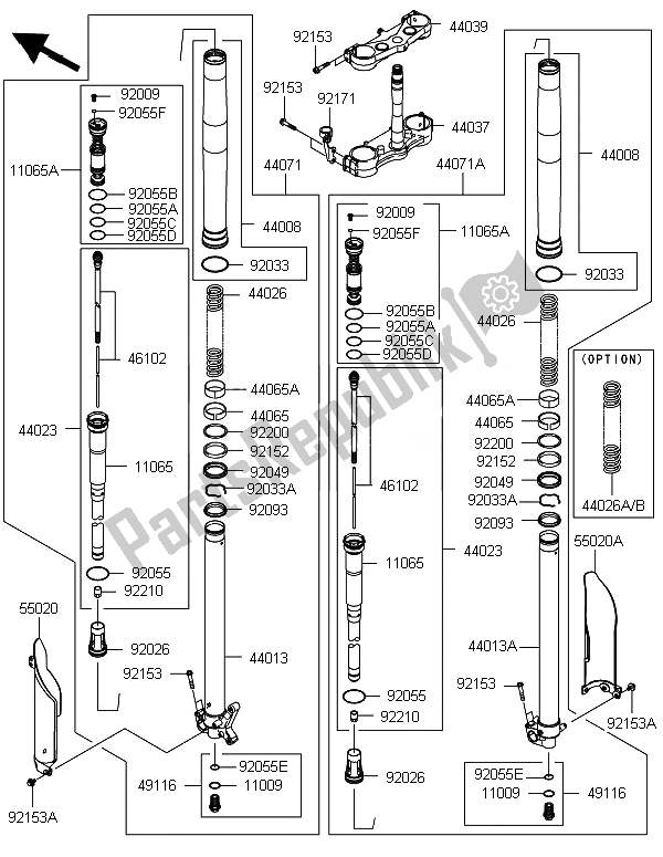 All parts for the Front Fork of the Kawasaki KX 450F 2010