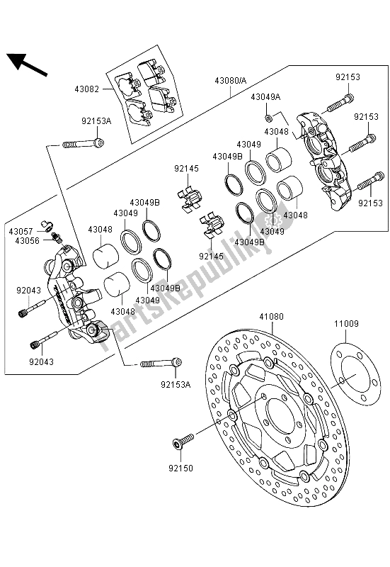 All parts for the Front Brake of the Kawasaki Ninja ZX 12R 1200 2004