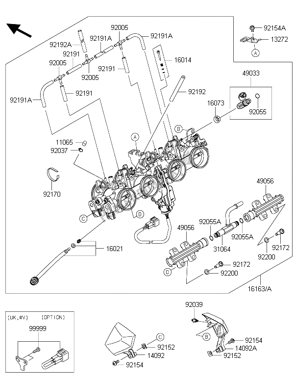 Todas as partes de Acelerador do Kawasaki Z 800 ABS 2015