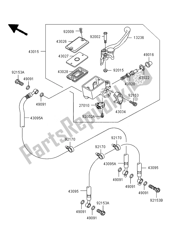 All parts for the Front Master Cylinder of the Kawasaki ER 6N 650 2007