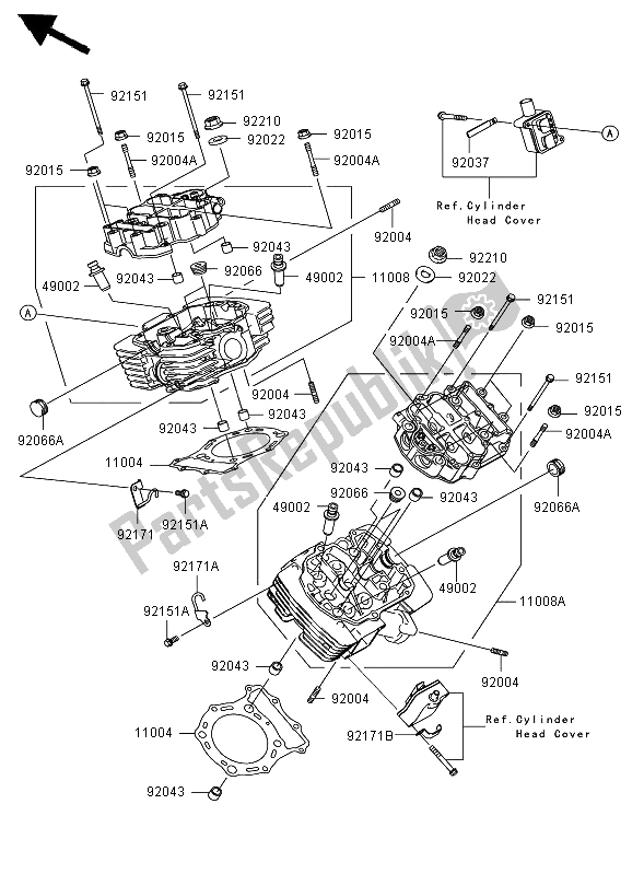 Toutes les pièces pour le Culasse du Kawasaki VN 1600 Mean Streak 2006