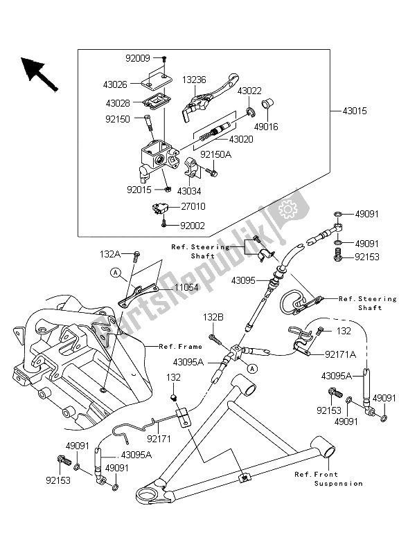 All parts for the Front Master Cylinder of the Kawasaki KFX 450R 2009