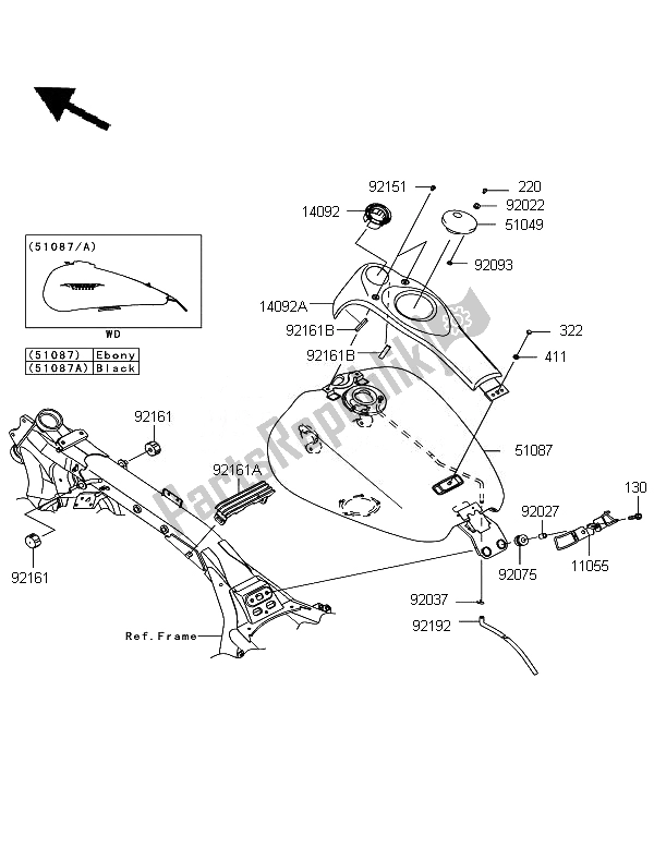 Tutte le parti per il Serbatoio Di Carburante del Kawasaki VN 1700 Voyager Custom ABS 2011