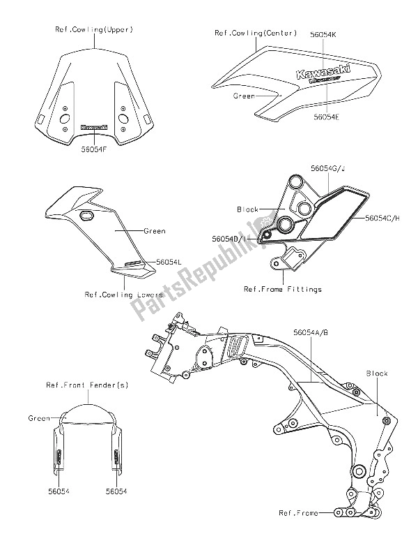 All parts for the Decals (green) of the Kawasaki Versys 1000 2016