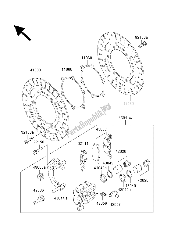 All parts for the Front Brake of the Kawasaki GPZ 500S 2003