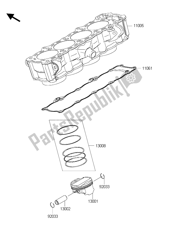 Alle onderdelen voor de Cilinder & Zuiger (s) van de Kawasaki Z 1000 SX 2015