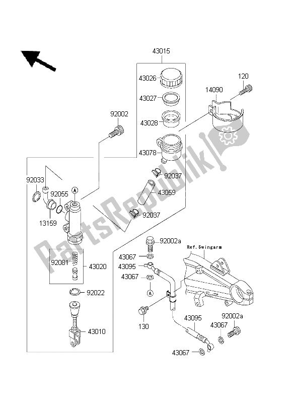 All parts for the Rear Master Cylinder of the Kawasaki ZRX 1200R 2001