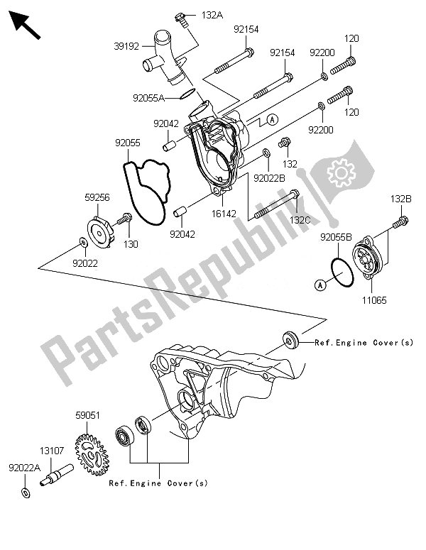 All parts for the Water Pump of the Kawasaki KX 250F 2014