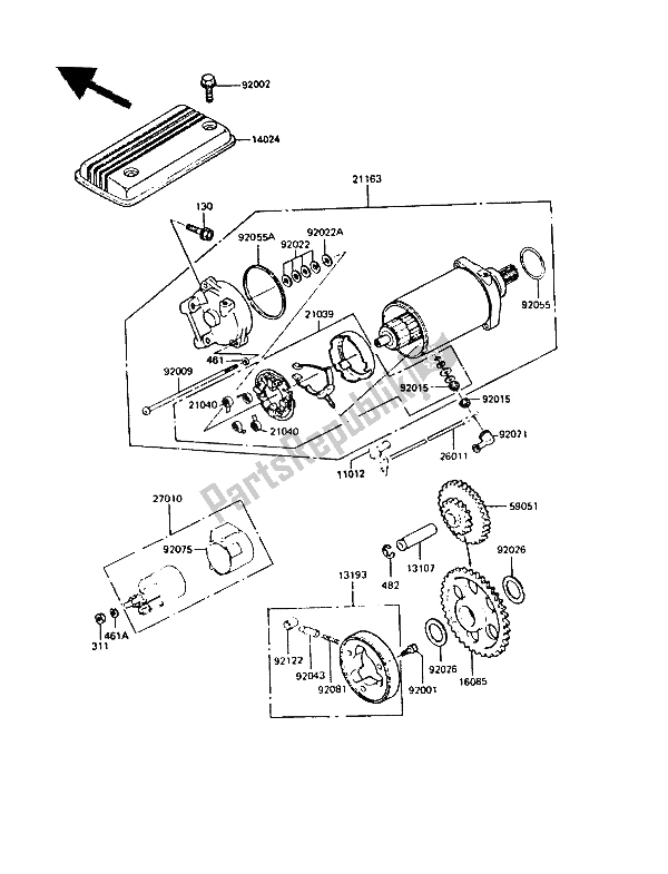 All parts for the Starter Motor of the Kawasaki GPZ 550 1986