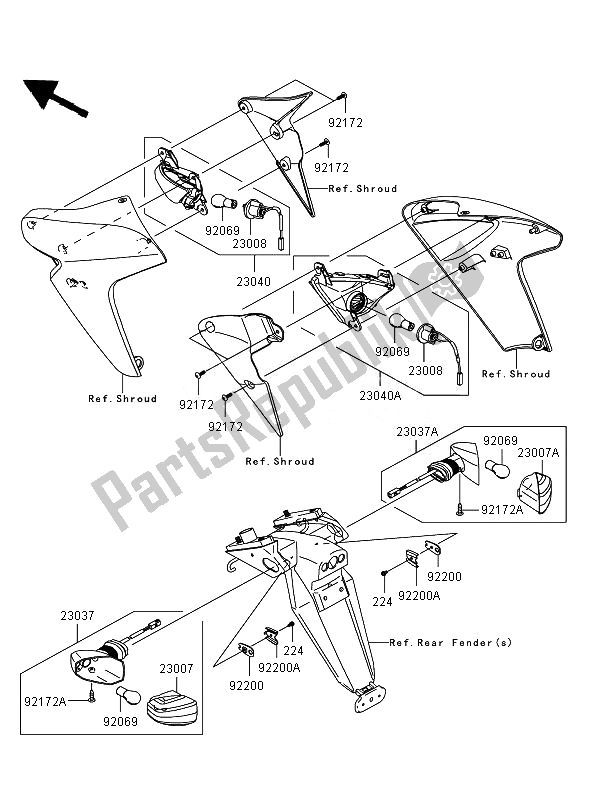 All parts for the Turn Signals of the Kawasaki ER 6N 650 2007