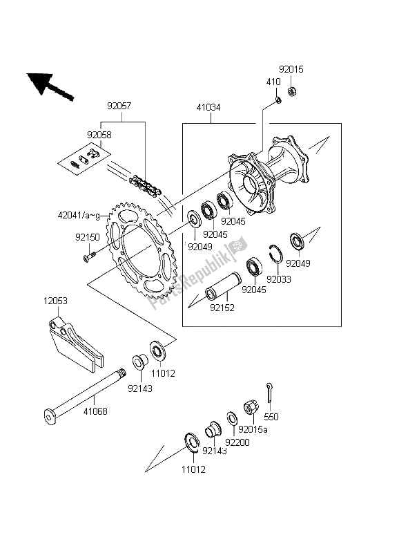 Tutte le parti per il Mozzo Posteriore del Kawasaki KX 125 1999